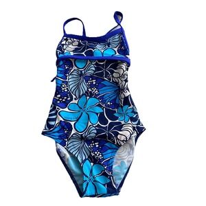 Honey Girl Waterwear Hawaii Girls Swim Suit One‎ piece Size 8 years Blue Floral